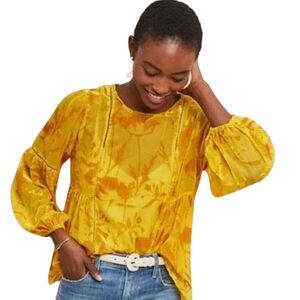 Meadow Rue by Anthropologie Yellow Sheer Burnout Velvet Flowy Blouse - NO CAMI